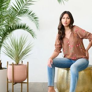 PALE SKY PUFF SLEEVE BLOUSE TOP WITH RUFFLES